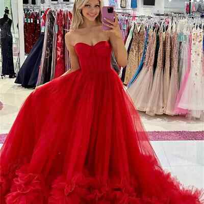  Red Mesh Multi-layer Evening Dresses Luxury 2024 Request Gala Party Graduation