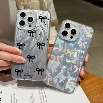 Phone Case For iPhone 16 15 Pro Max 14 13 12 11 ShockProof Cute Bow Hybrid Cover