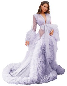 Sexy Illusion Sleepwear Bathrobe Scarf Wedding Women's Long Lingerie Tulle Robe