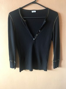 Splendid-Black-Long-Sleeve-Thermal-Half-Button-Shirt-Top-Size-Small
