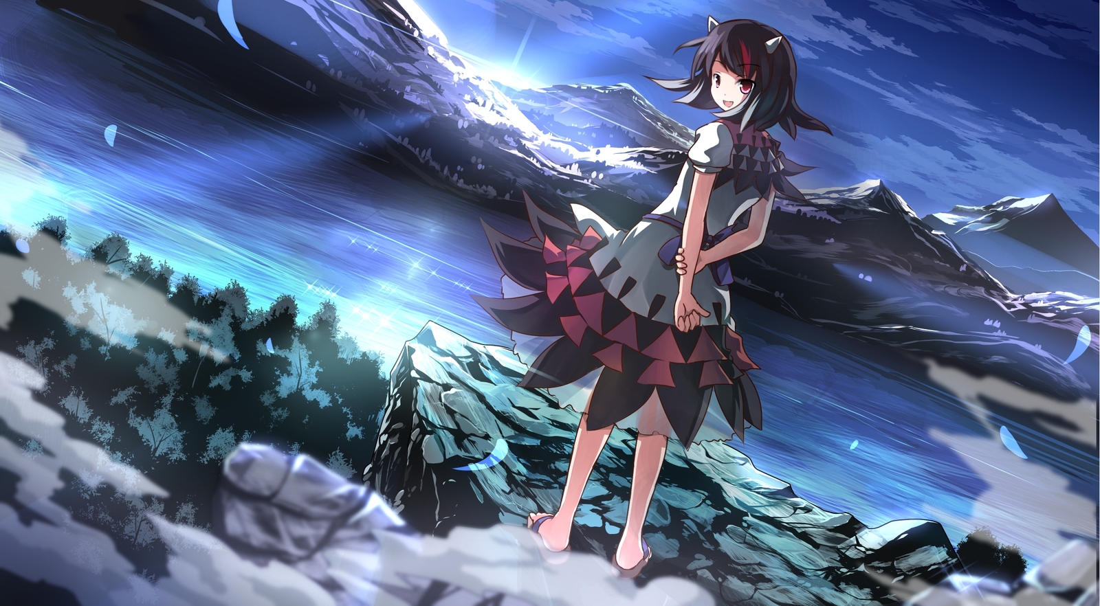 Anime Touhou Black Hair Kijin Forest Dress Horns Custom Playmat Pad  