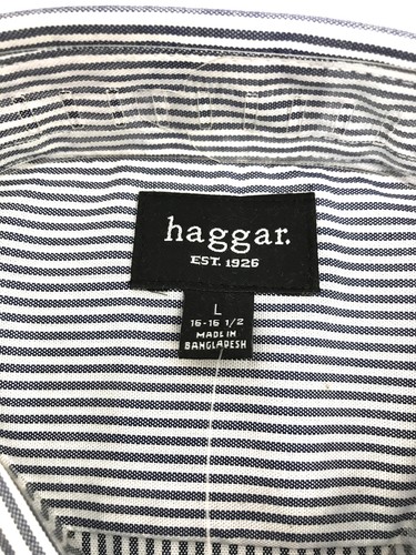Camisa de vestir para hombre Haggar manga larga azul marino a rayas totalmente nueva talla grande - Imagen 4 de 4