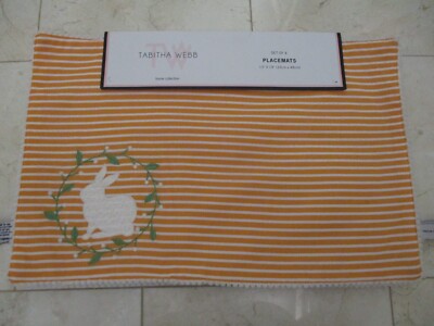 NWD TABITHA WEBB SET OF 4 ORANGE STRIPE W/EMBROIDERED BUNNY PLACEMATS 13''X19''
