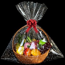 10Pack 28"x32" Clear Cellophane Bags Polka Dots Large Basket Bags 3 Mil Thick