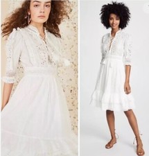 Ulla Johnson Madison Dress Blanc White Eyelet Tiered Ruffle Tassel Boho Sz0 $495