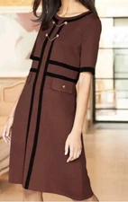 NWT Ming Wang Auburn Brown Contrast Trim Short Sleeve Dress Small