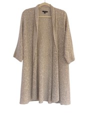 Eileen Fisher Woman Cardigan Sweater Size 1X Beige Linen Blend Long Lightweight
