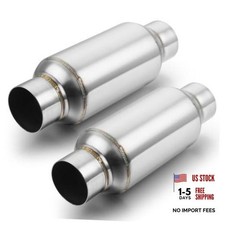 2.5" Inlet Exhaust Resonator, 2.5" Inlet/Outlet 11.5" Long - Polished - 2 Pack