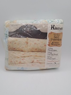 Vintage Dan River Kismet Westwind King Sheet Set 4pc Floral Cottage 80s NOS USA