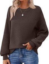 Knitted Sweaters for Women Dressy 2025 Fall Crewneck Long Sleeve Oversized Pu...
