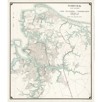 Historic City Map - Norfolk Virginia - 1921 - Vintage Wall Art