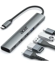 Acer 5 in 1 USB C Hub with 4K HDMI, 100W Power Delivery, 3 USB A Data Ports