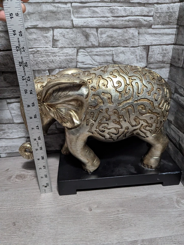 Large 15.5"x11" Ornate Silver Elephant Resin Statue Animal Decor Art Sculpture - Image 2 of 4