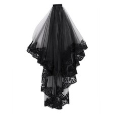 Black Lace Veil Bridal Wedding Veils Halloween Veil with Comb 2 Tier Mantilla...