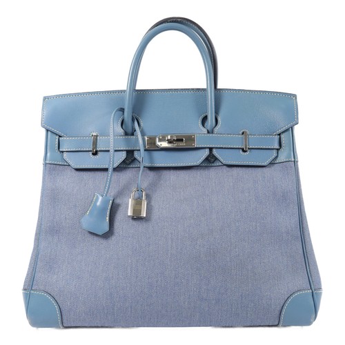 HERMES PHW Birkin HAC 32 Handbag Denmin Tolie Bleu Jean