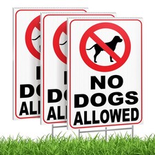 3 PC No Dogs Allowed Signs for Yard, 8x12 Double Sided Coroplast Keep Off Gra...