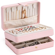 Jewelry Organizer Box, 2-Layer Large Jewelry Storage Case, Portable Travel Je...