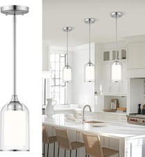 Brushed Nickel Clear  Milky White 5in Double Glass Pendant Light Fixture 1pc 