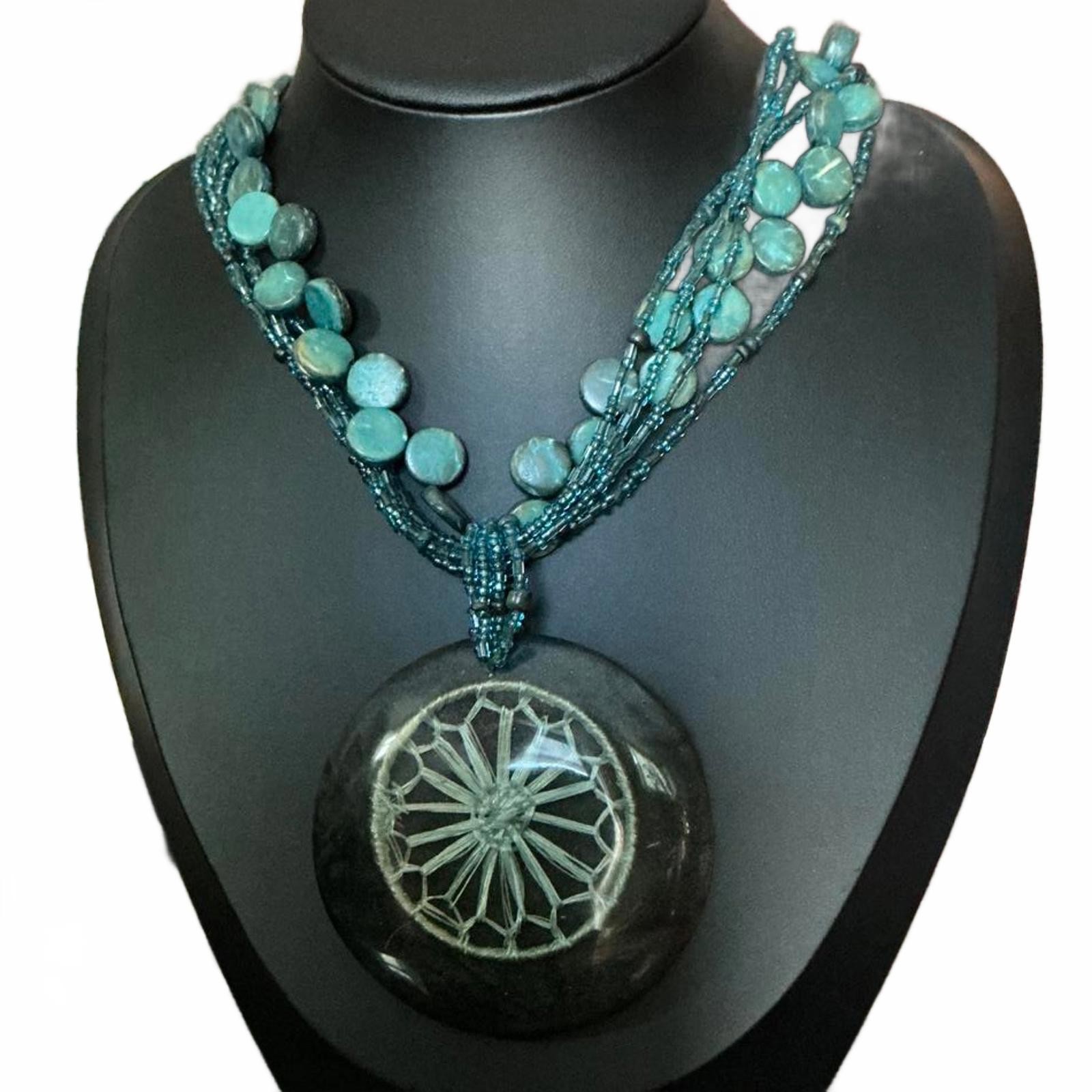 Teal Turquoise Multi-Strand Statement Necklace - image 6