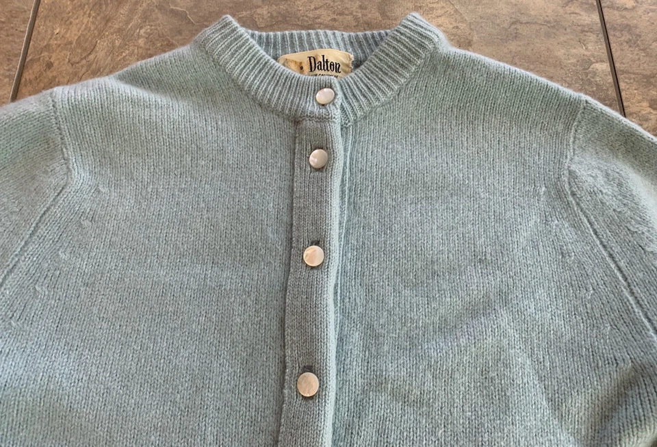 Cárdigan suéter vintage años 50 Dalton 100 % cachemir virgen para mujer XS WPL11765 azul Foto 4 de 4
