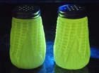 Antique EAPG Libbey Maize Corn Salt & Pepper Shakers Victorian Custard Glass UV