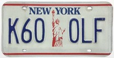 New York 1986-2000 Statue of Liberty License Plate K60 0LF in Good Condition