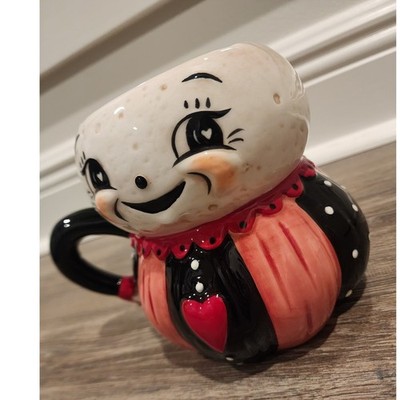 Johanna Parker Transpac Black Pink Heart Moon Face Mug Hand Wash Only Valentine