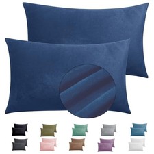 2 Pack Zippered Velvet Pillowcases, Super Soft and Cozy Standard Navy Blue