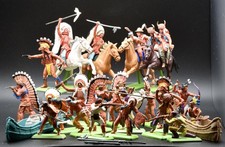 Large Lot Of Vintage Britains Deetail 1971 Indian Warriors, Mounted, Canoes  