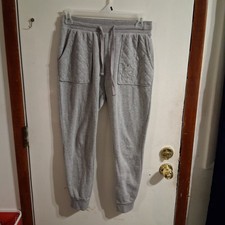 Mickey Mouse Embroidered Sweatpants Gray Quilted Pockets Fair