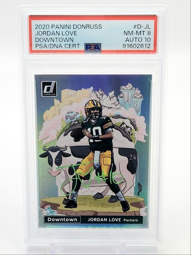 JORDAN LOVE 2020 DONRUSS DOWNTOWN AUTH AUTOGRAPH ROOKIE AUTO PSA 8 Q5775