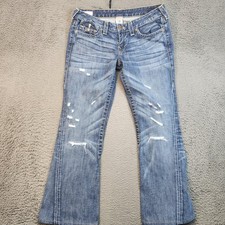 True Religion Jeans Womens 31 Blue Joey Dark Hollow Flare Distressed Made in USA