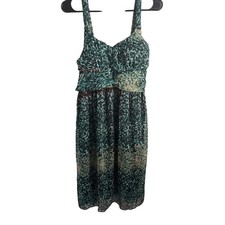 CA Woman XL Green Leopard Maxi Dress: Y2K Boho Chiffon Junglecore Resortwear