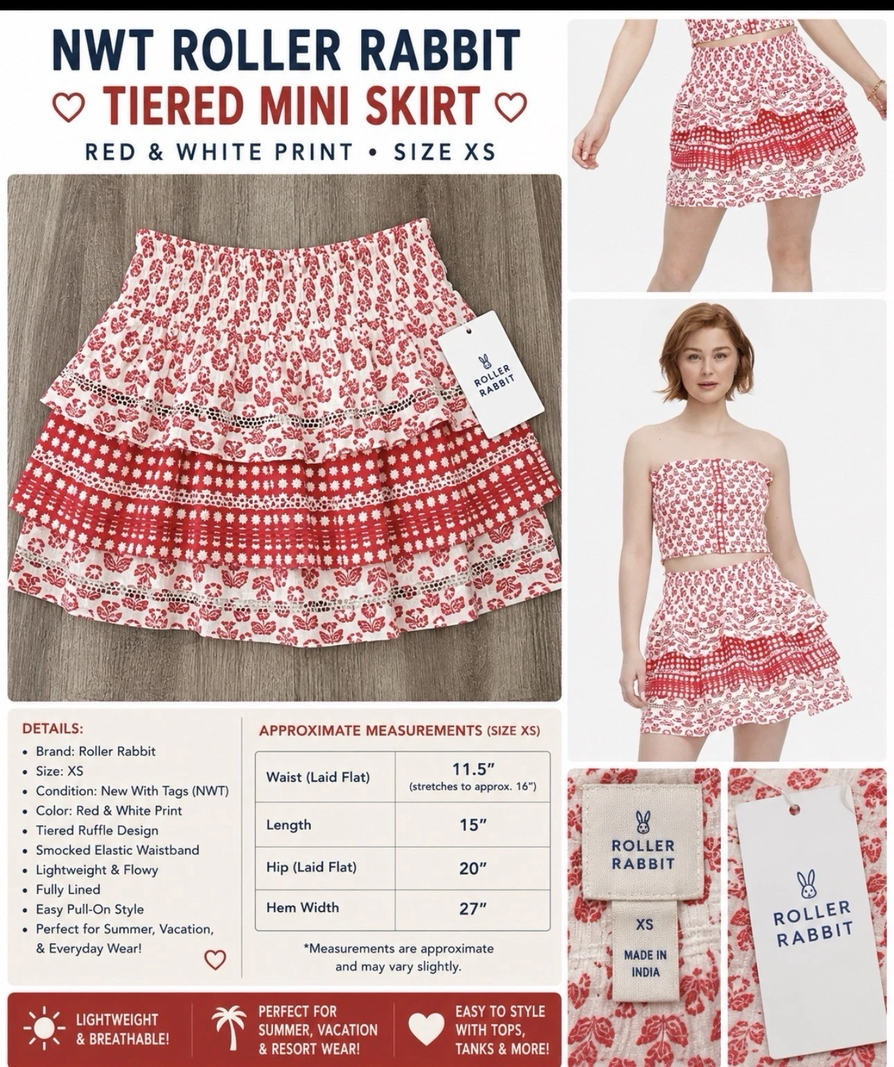Roller Rabbit Tiered Mini Skirt – NWT – Size XS