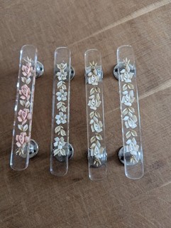 Vintage Floral Lucite Door Handles 1950s Embedded Flowers