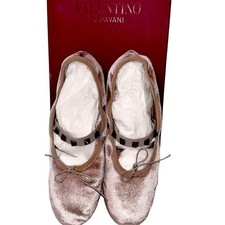  545 VALENTINO GARAVANI Nude Velvet Ballerina Rockstud Velvet Flats 6.5 - 7/ 37