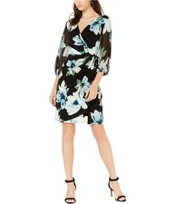 I.N.C Womens Faux Wrap Dress, Black, X-Small