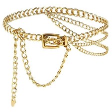 Chain Belts for Women, Adjustable Metal Waist Chain, Multilayer Belt Gold