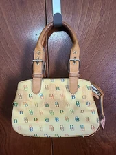 Dooney & Bourke Tote Bag Cream Leather Signature Logo Adjustable Mini Purse Flaw
