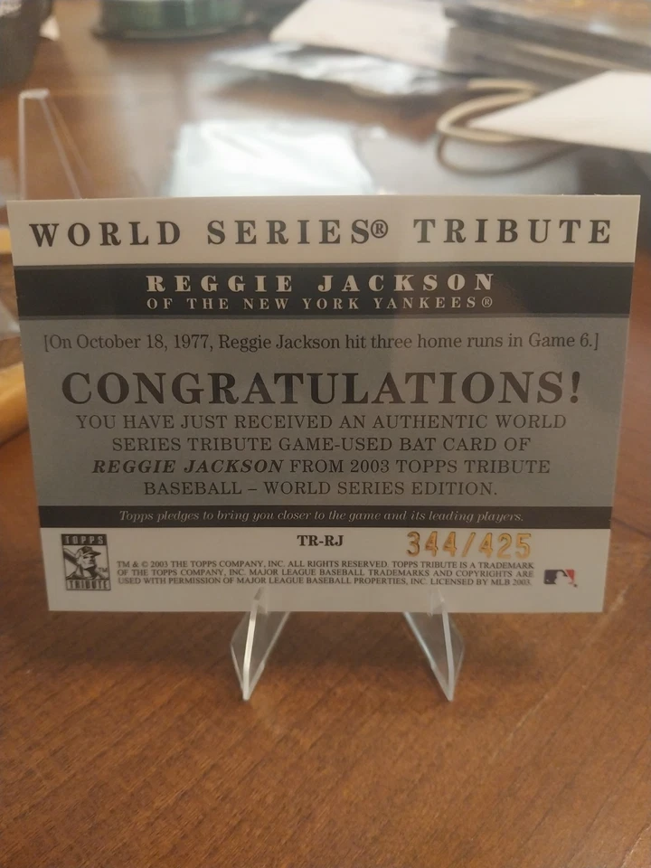 Reliquia de murciélago de plata Reggie Jackson Serie Mundial Topps Tribute 2003/425 Foto 3 de 4
