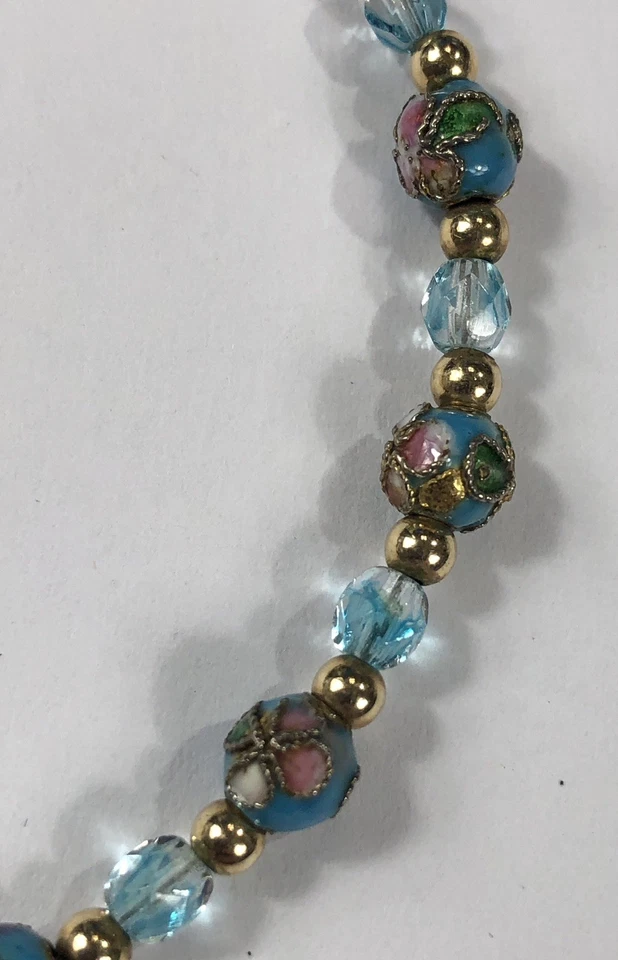 Pulsera Cloisonne Esmalte Relleno de Oro Cuentas 7 pulgadas de Largo - De Colección Foto 3 de 4