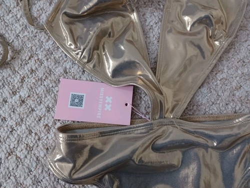 MISSY EMPIRE Luna Bronze Metallic Cut Out Swimsuit UK 6 - Picture 7 of 22