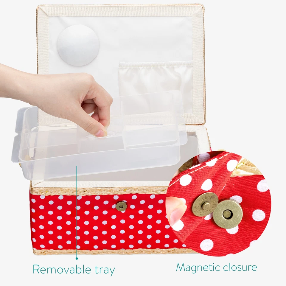 Nähkasten Nähkästchen Nähkoffer Handarbeitskorb Nähzubehör Punkt Design - Bild 3 von 4