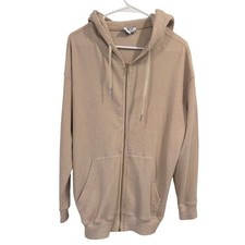 Princess Polly Womens Oversized Waffle Knit Zip Up Hoodie Beige Tan US 2 EU 34
