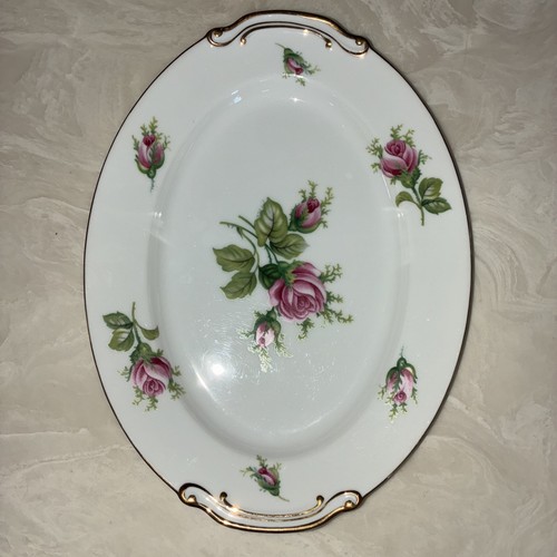 VINTAGE WILD ROSE FINE CHINA GOLD TRIM 12" X 9" OVAL SERVING PLATTER TRAY JAPAN - Picture 1 of 4