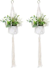 Macrame Plant Hanger, 2 Pack Boho Hanging Planters Baskets with Hooks, Crochet B
