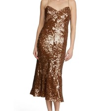 Halston Yvonne Sequin Midi Dress Tobacco Bronze Mermaid Size 4 NWT