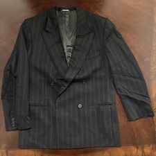 MARZOTTO Mens Double Breasted Virgin Wool Blazer Jacket 50 Black