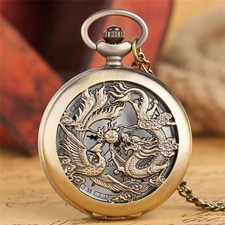 Antique Dragon Quartz Pocket Watch Necklace Chain Vintage Gift Collectible UK