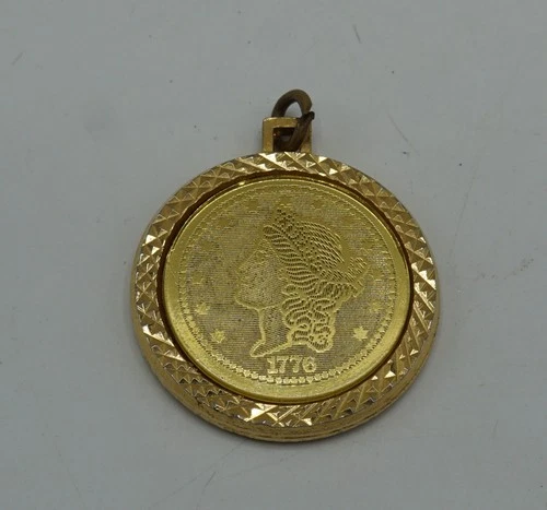 Vintage Gold Tone Coin Medallion Pendant 1776 Eagle Liberty Head Fashion Jewelry
